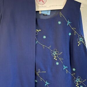 Kasper Royal Blue Floral Embroidered 3 piece Suit